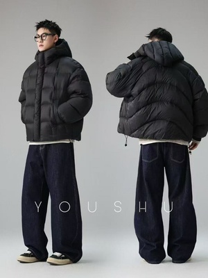实体90绒白鸭绒连帽高充绒量泡芙羽绒服男士冬季新款宽松潮牌外套