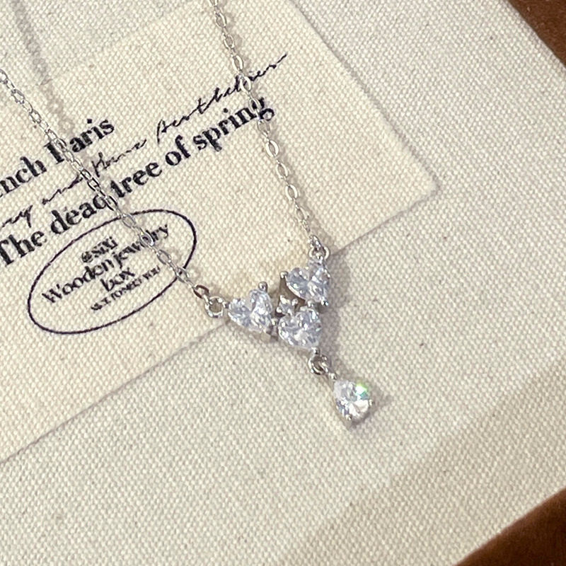 原创925纯银心心相印项链女小众高级感爱心锆石锁骨链夏季ins项饰