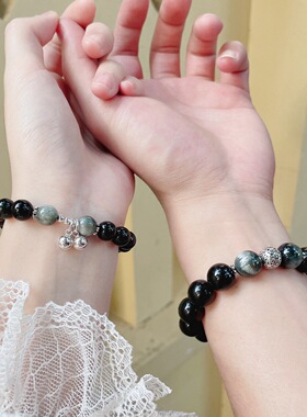 心有所响铃铛黑曜石手链情侣一对原创小众设计感送男女友情人礼物