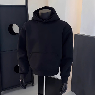 cleanfit黑色重磅卫衣男款秋冬加厚保暖高克重连帽衫美式正肩