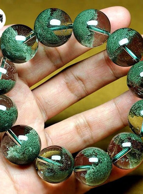 天然水晶绿幽灵手链女千层山聚宝盆绿幽灵手串男女款情侣手链送礼