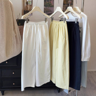 休闲九分裤 子纸片裤 夏季 洗水棉质宽松裤 薄款 日韩小个子阔腿裤