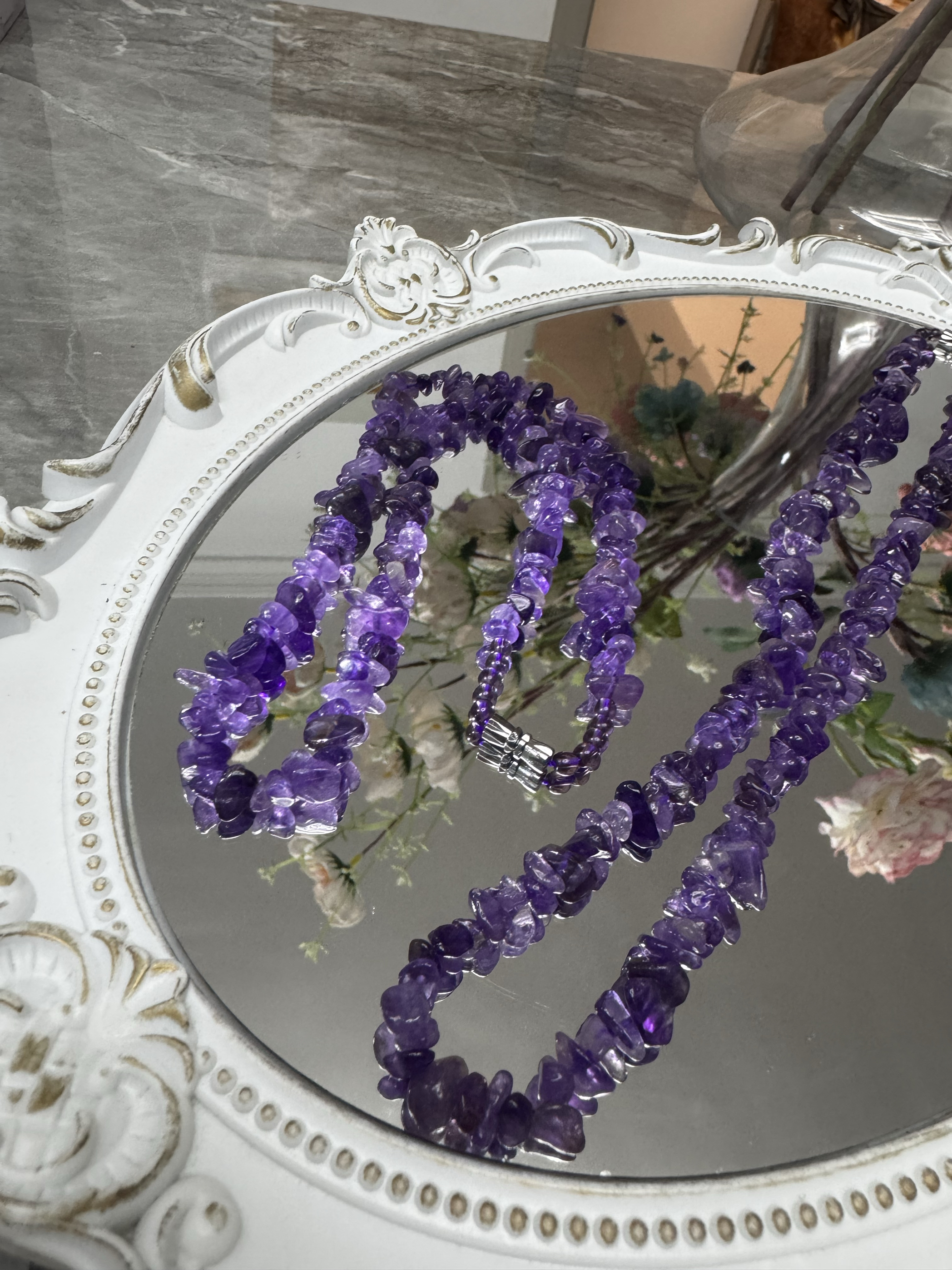 假一罚十天然紫水晶不规则碎原石圆润长项链毛衣链高贵气质开运