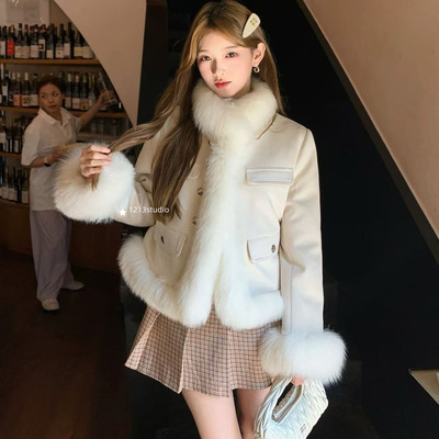 1213studio 2025冬季新款狐狸毛皮草外套女羽绒内胆年轻短款
