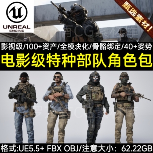 UE5虚幻5电影级现代场景陆军队人物战术特种战士模块化角色3D模型