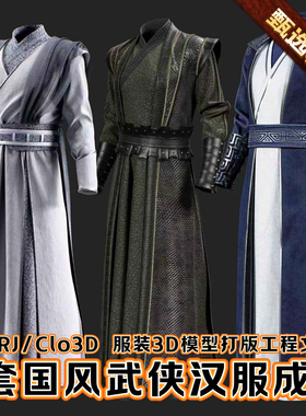 MD服装Clo3D作业工程衣服装古代中国风汉族武侠汉服Zprj打版文件
