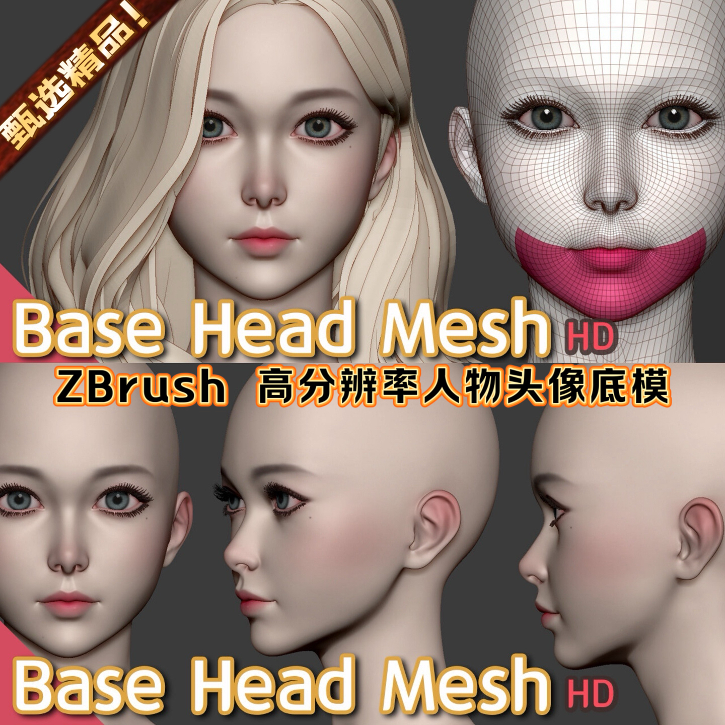头部脸部基础网格3D模型高分辨率人物角色 Head Base Mesh (HD)