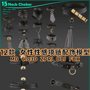 MD服装Clo3D美女性性感服装上衣配饰设计感项链打版ZPRJ模型文件