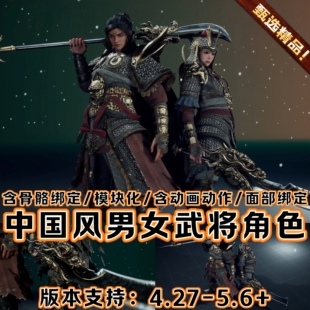 UE5虚幻5中国风古代城镇场景三国武将士兵武侠客骨骼绑定角色人物