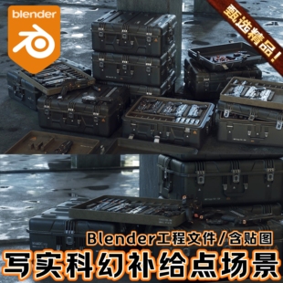 Blender场景工程 写实科幻基地武器装备仓库战地补给点工厂3D模型