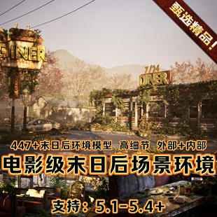 UE5.4虚幻5末日后环境废弃鬼城市建筑恐怖丧尸求生游戏3D场景项目