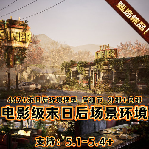 UE5.4虚幻5末日后环境废弃鬼城市建筑恐怖丧尸求生游戏3D场景项目
