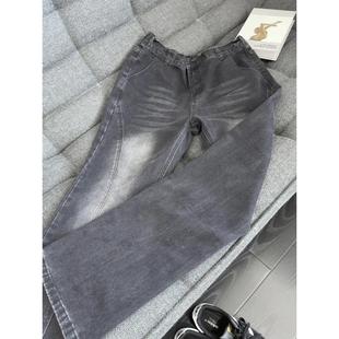 潮牌vibe风宽松百搭直筒裤 高街复古水洗做旧弯刀微喇牛仔裤 男美式