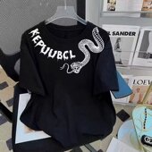 高街小众设计感印花短袖 上衣 t恤男欧美潮牌青少年宽松百搭五分袖