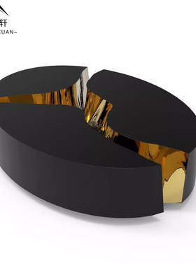 意式轻奢设计师Boca Do Lobo不锈钢双色酒店别墅裂缝圆形组合茶几