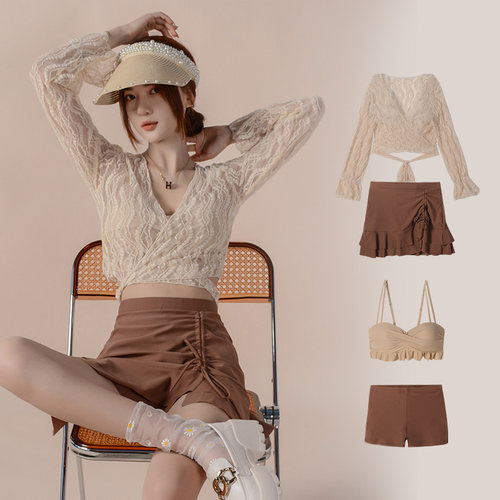 泡温泉泳衣女分体平角裤遮肚显瘦