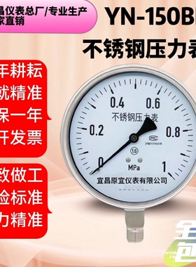 不锈钢压力表YN150BF耐震压力表油压水压气压液压耐腐蚀耐高温