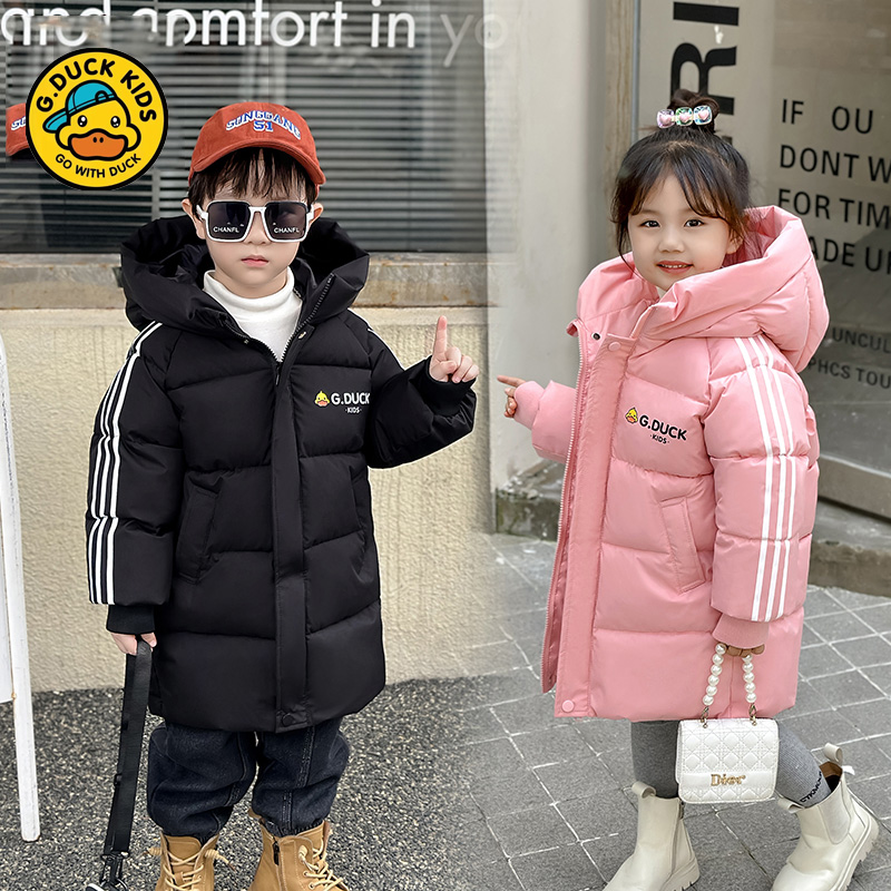 中长款小黄鸭冬季加厚棉服男女