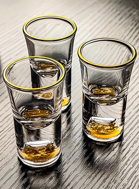 水晶玻璃15ml毫升三钱酒盅白酒杯小酒杯3钱金箔金边金底杯子家用