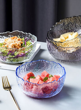 玻璃沙拉碗水果盘耐高温精致好看小果盘家用绿色紫色高端高颜值