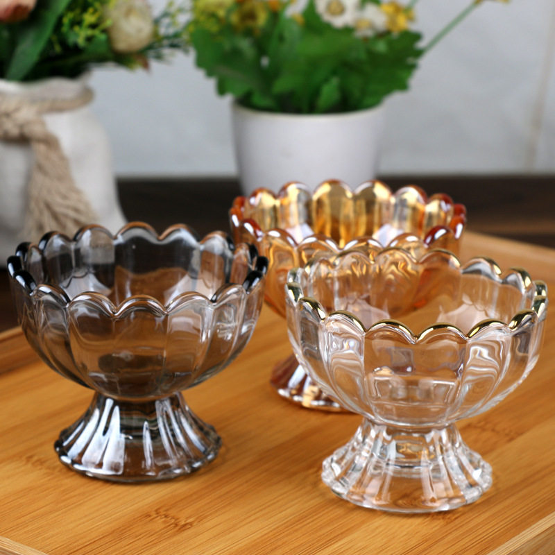 水晶玻璃碟迷你碟子高脚碗甜品杯金边莲花透明精致小果盘水果盘,餐饮具,玻璃杯,淘宝优惠券,粉丝福利购,淘宝优惠卷