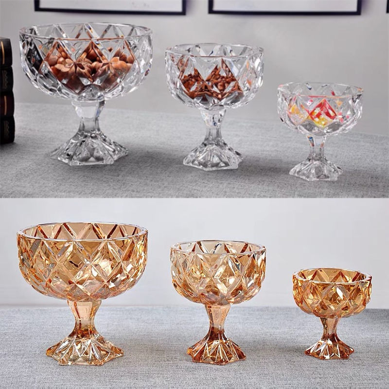 水晶玻璃高脚果盘高端小精致