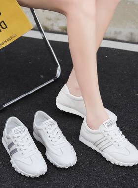 康妮女鞋2025春真皮轻便橡胶跑步防滑纯色透气运动鞋百搭流行潮鞋