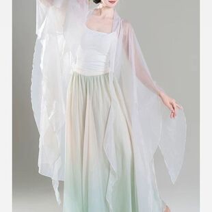 中国飘逸古风仙气演出服不规则雪纺防晒衣开衫夏季配裙子披肩罩衫
