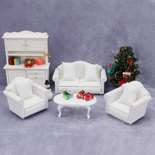 1:12娃娃屋dollhouse迷你家具模型ob11家具白色沙发3件套带靠枕