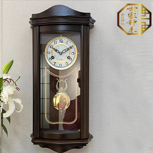 实木机械挂钟新中式整点报时上链发条挂钟打响老式欧式钟表美式