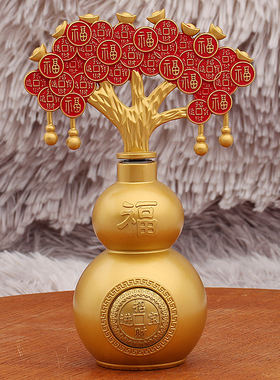 摇钱树百福财字葫芦转转财福装饰品家居发财树摆件金属工艺品