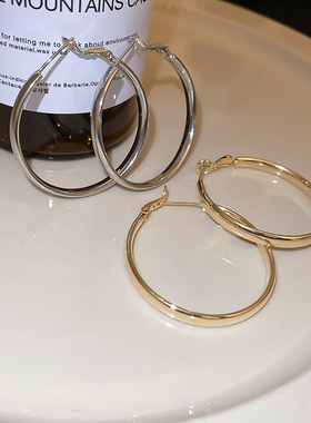 s925银针法式金属圆圈耳圈素圈耳环新款小众设计感独特气质耳饰女