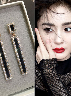 s925银针秋冬时尚耳环2019最新款潮百搭网红气质耳钉耳饰女方形