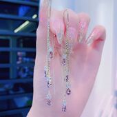 耳饰 流苏时尚 韩国气质高级耳环2024年新款 潮紫色水滴防丢耳线长款