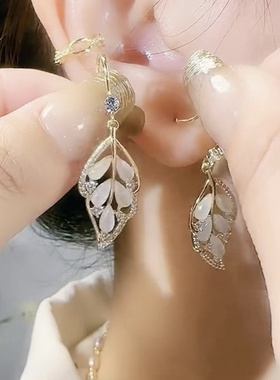 金色树叶耳环新款潮金枝玉叶