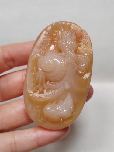 天然黄龙玉籽料挂件 携子上朝 望子成龙