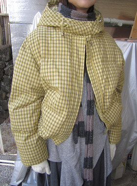 3months韩版连帽格子羽绒服外套