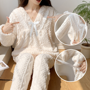 秋冬款 孕妇家居服月子服1月份2产后哺乳期母乳喂奶睡衣 法兰绒大码