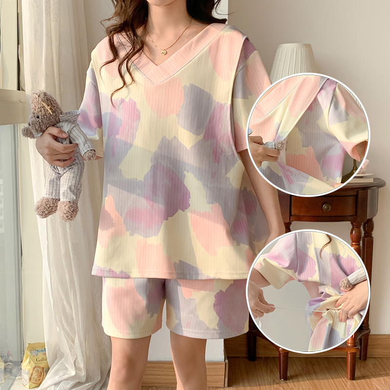 新款夏季超大码孕妇哺乳睡衣套装