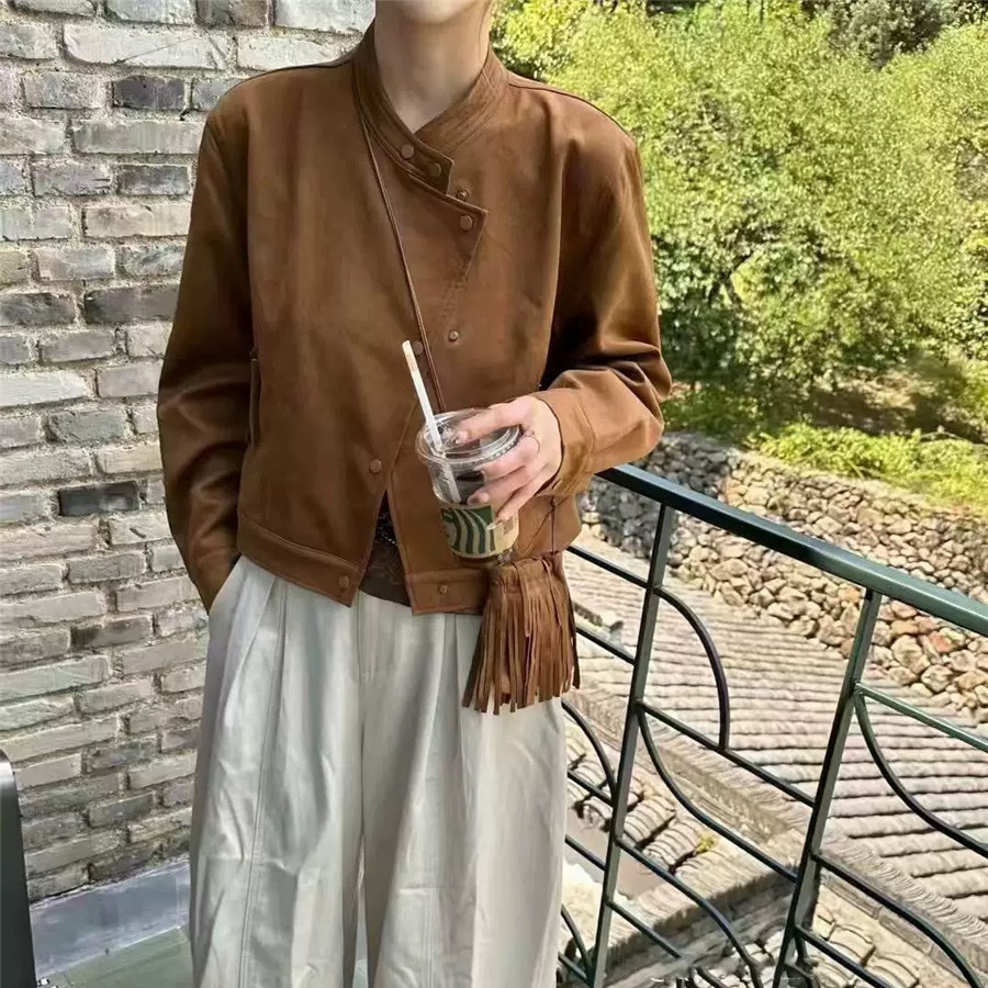 复古立领宽松休闲麂皮绒夹克外套