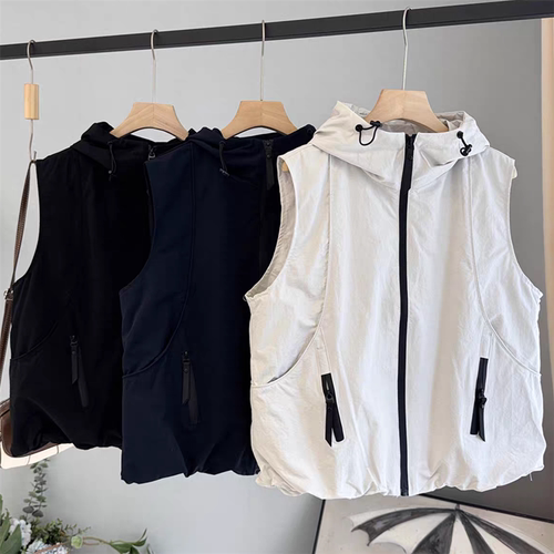 短款连帽休闲工装马甲背心外套潮