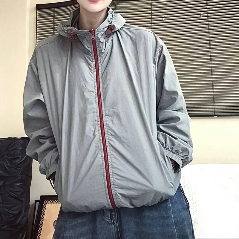 撞色连帽两面穿防晒衣薄外套上衣图片