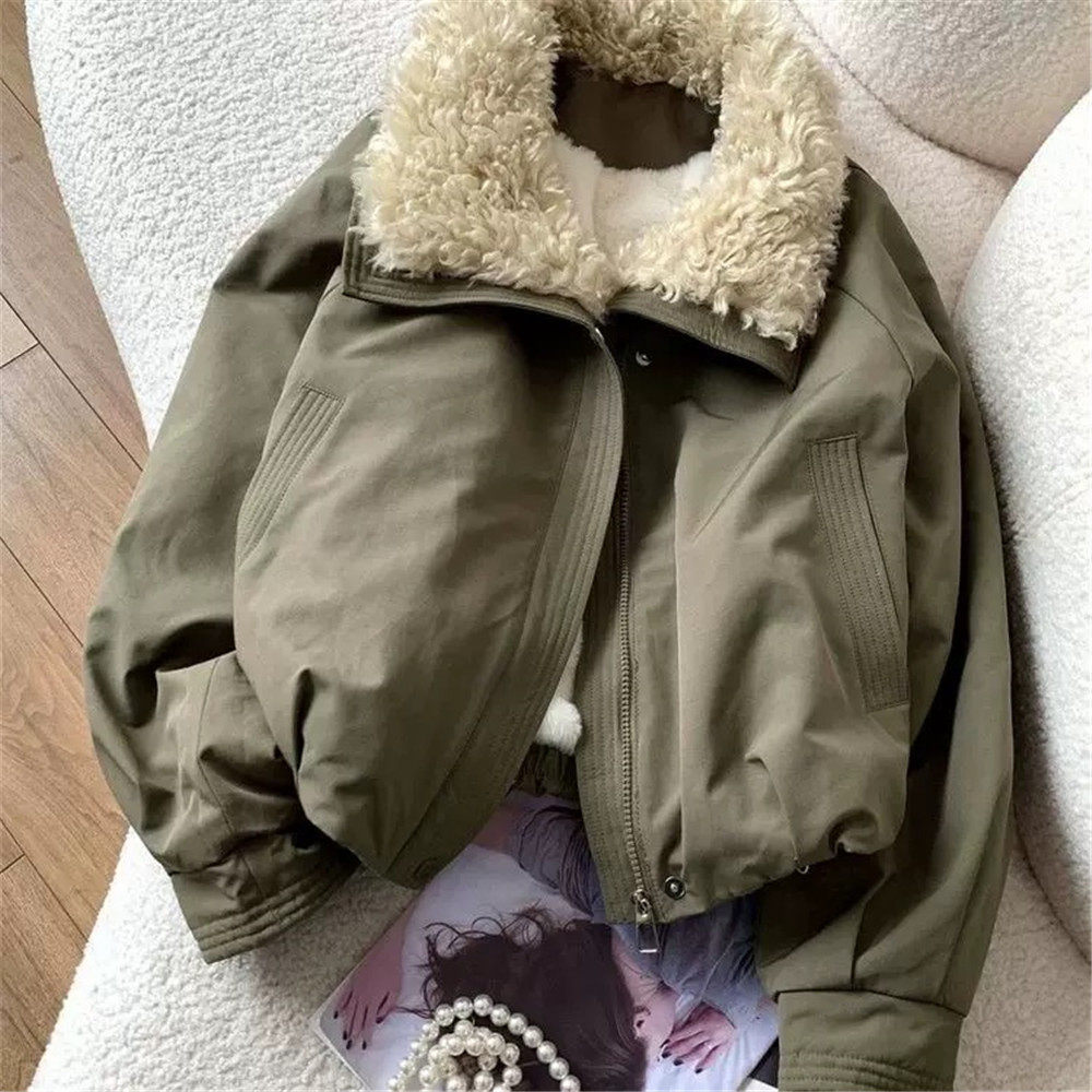 短款加绒加厚翻领工装夹克外套女冬季新款宽松休闲保暖派克服上衣,女装/女士精品,短外套,淘宝优惠券,粉丝福利购,淘宝优惠卷