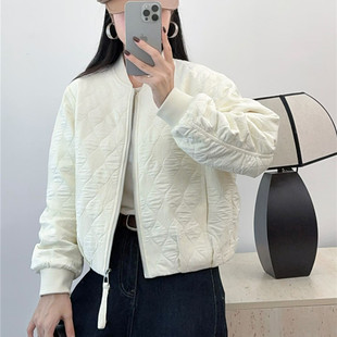 时尚菱格夹棉棒球服外套女秋冬新款宽松百搭休闲薄棉服夹克上衣潮