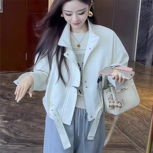 宽松百搭休闲夹克上衣 小个子立领皮衣外套女春秋新款 欧货时尚 短款