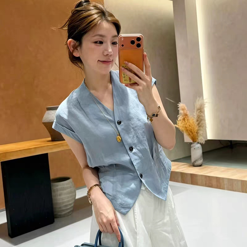 气质简约V领休闲显瘦衬衫上衣潮图片