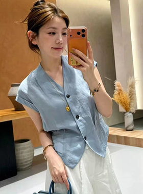 气质简约V领休闲显瘦衬衫上衣潮