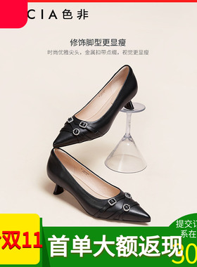 色非商场同款2024秋季新款尖头高跟鞋女浅口细跟羊皮女鞋WR-C305G
