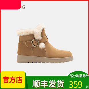 [真皮+羊毛]奥康女鞋 2024冬季新款保暖皮毛一体加绒时装雪地短靴