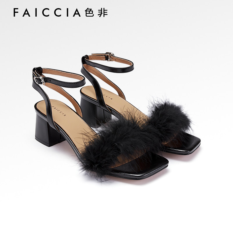 夏季一字带粗跟凉鞋Faiccia/色非